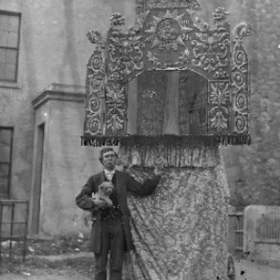 The first Punch and Judy show in Llandudno, 1864, with Richard Codman and Dog Toby.